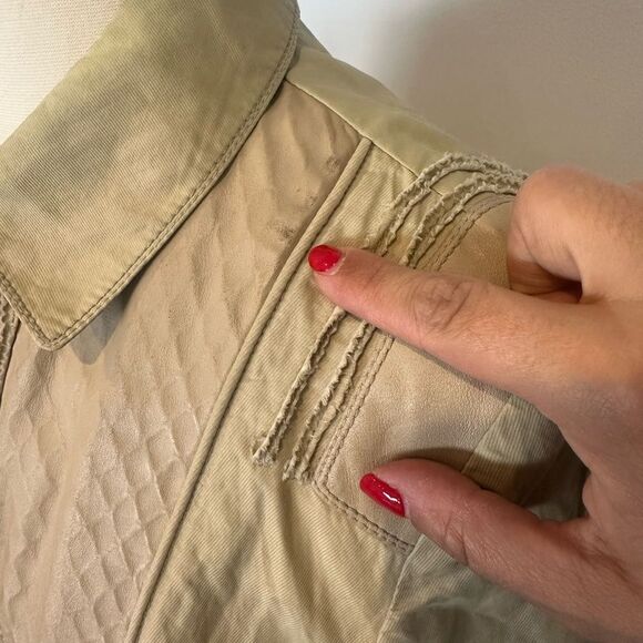 Elie Tahari Lamb Leather Silk Women’s Khaki Biker Jacket Size Medium - Picture 5 of 16